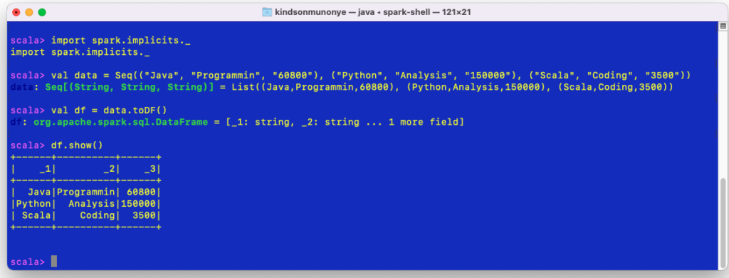 Creating a DataFrame in Spark