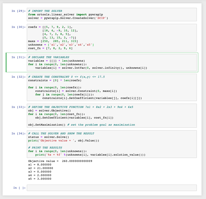 MIP Linear Program with Python using Array
